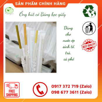 Ống hút cỏ bàng được bọc giấy từng cái